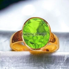 Peridot Oval Cut With 925 Sterling Silver Gold Plated Ring For Men's #A492