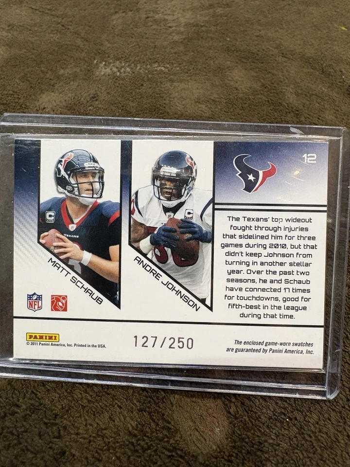 2011 Panini Prestige Connections Matt Schaub Andre Johnson 127/250 Patch - Image 2 of 2