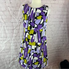 Scarlett Purple Abstract retro sleeveless sheath Mini Dress womens 6 pockets
