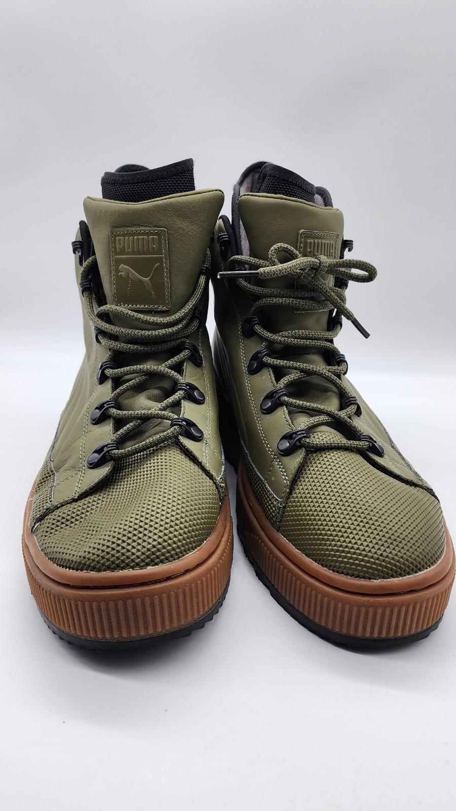 's Combat Boots Green Brown Black Synthetic Lace Up Ankle Si