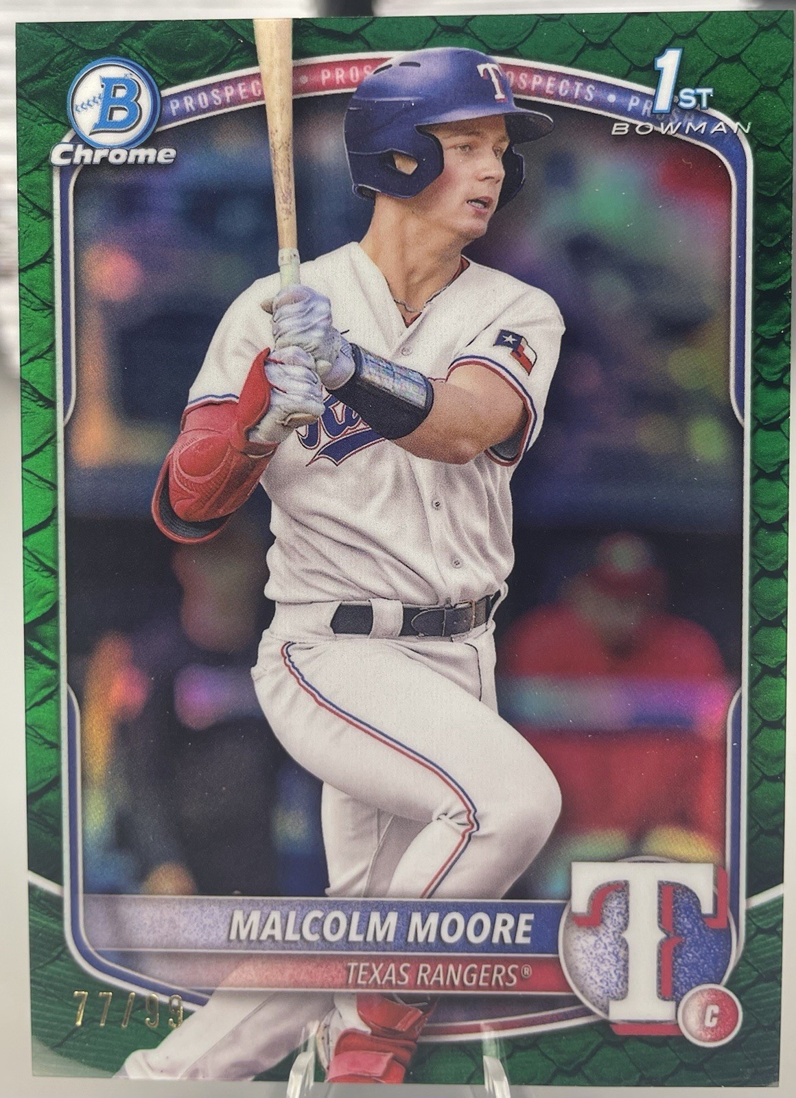 2025 Bowman Chrome 1st Malcolm Moore #/99 Green Reptilian Refractor