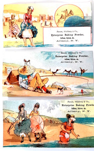 Albany NY 3 Victorian Trade Cards Bacon, Stickney- Girls Beach Scenes Humor