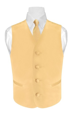 BOY'S Dress Vest & NeckTie Solid GOLD Color Neck Tie Set for Suit or Tux size 4
