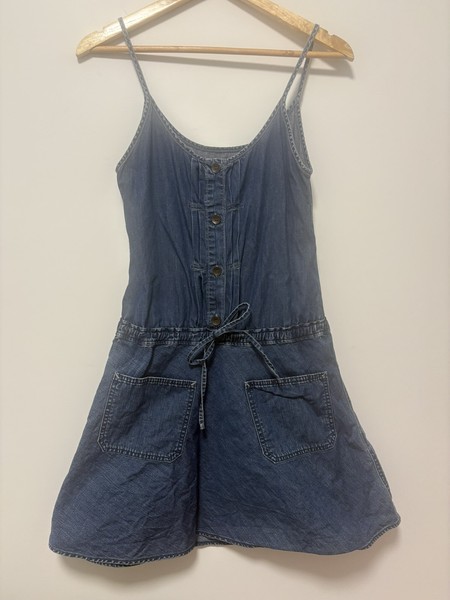 Levi’s Blue Denim Mini Dress 🖤 Y2K Size XS Small Spaghetti Strap Drawstring 