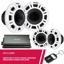 Kicker Pack of 2 48KMXL654 6.5" Coaxial Speakes and 48KMA3604 Marine Amplifier
