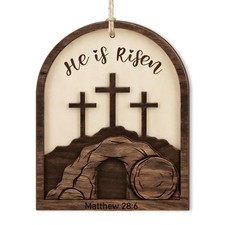 Easter Wooden Religious Ornament - He is Risen Ornaments Spring Christian Gif...