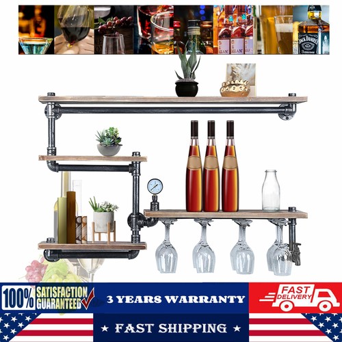 Rustikales Metall Schweben Barregal Wandmontage Industrie Rohrregal Weinregal - Bild 1 von 7