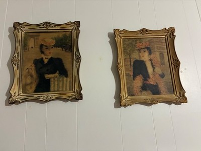1950s 2-Piece Framed Set Cherry Jeffe Huldah Artwork - Parisian Ladies in Garden