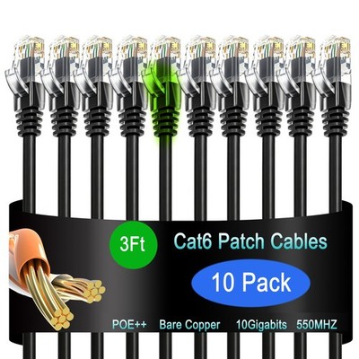 Cat6 Ethernet Cable 3 ft (10 Pack) - 10G Network Patch Cable for Data Centers...