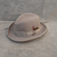 Vintage Capas Design Hat Large Godfather Wool Feathered Fedora Gray Made In USA