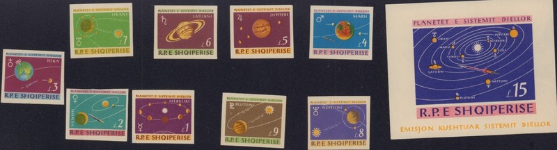 ALBANIA 1964 SOLAR SYSTEM SPACE INPERFORATE SET DIFFERENT COLORS 777-786 W/FLAWS