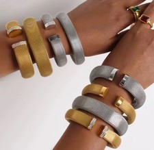 SILVER Stainless Steel Mesh Cuff Bracelet Cocktail Party Chic Elegant W-12mm