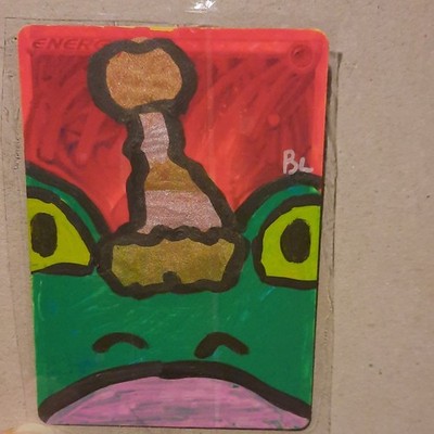 Birthday Frog portrait Original Signed painted art card laminated ooak aceo atc