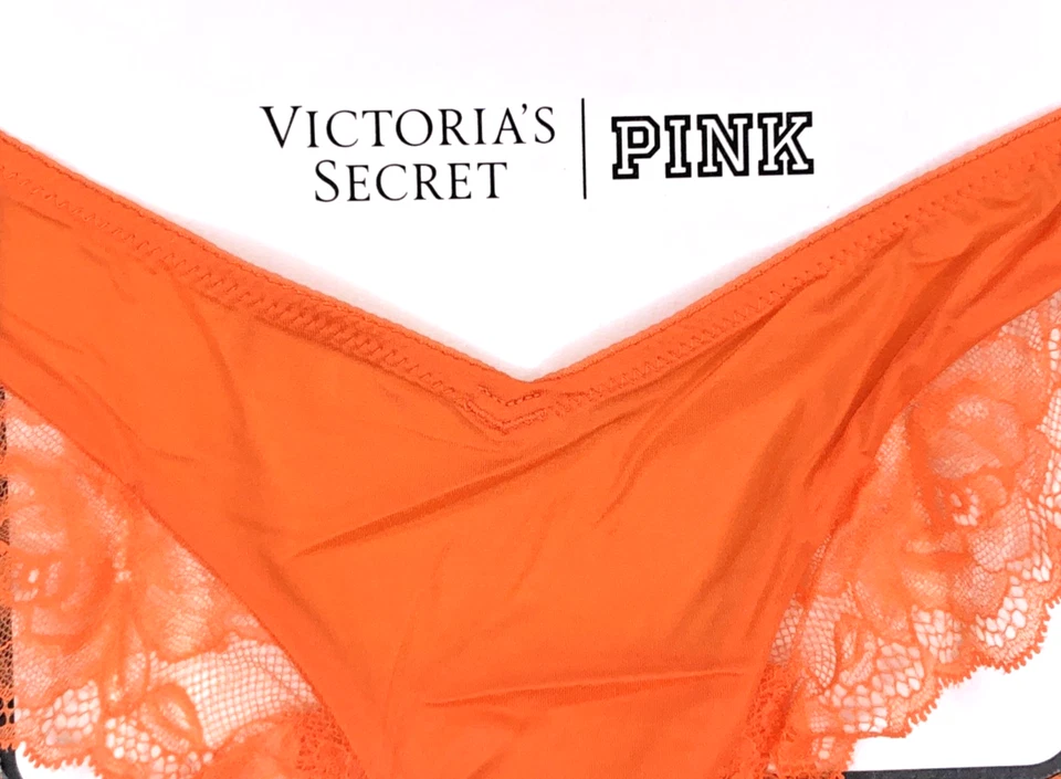 Victoria's Secret Muy Sexy Nuevo con Etiquetas Mediano Naranja Encaje Ribete Pierna Alta Descarada Panty Foto 4 de 4