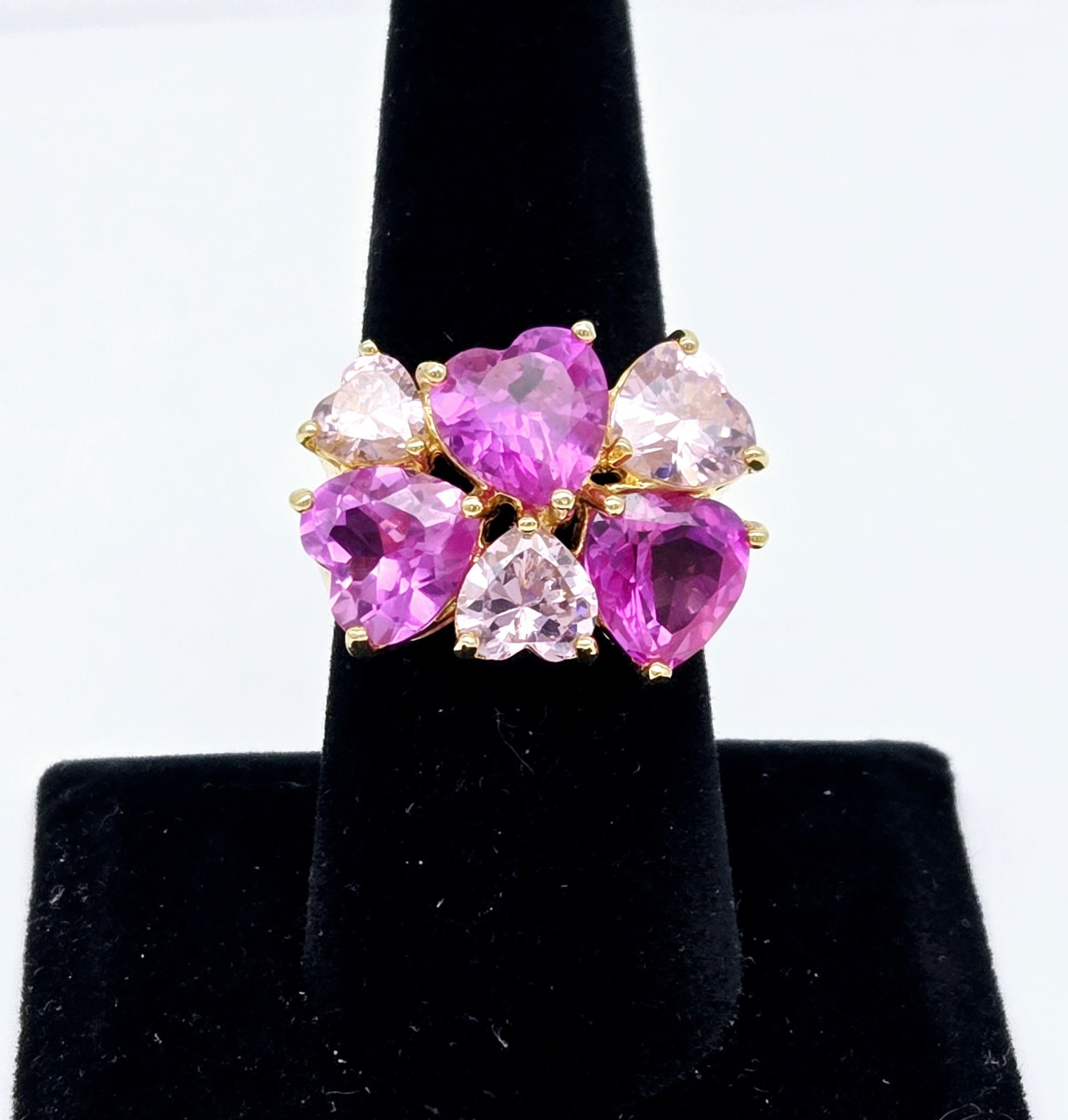 Gold Overlay Solid Sterling Silver Pink Gemstone … - image 1