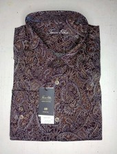 Tasso Elba Dress Shirt Stretch Cotton Brown Size XL Paisley