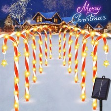 12 Pack Upgraded Solar Christmas Candy Cane Pathway Lights Outdoor Garden Lamp