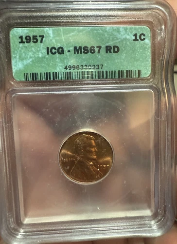 1957 Lincoln Wheat Cent NGC MS67RD ICG OLD GREEN LABEL HOLDER RARE KEY