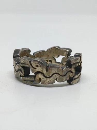 Vintage Sterling Silver 925 Southwestern Alligator Chain Ring Size 10