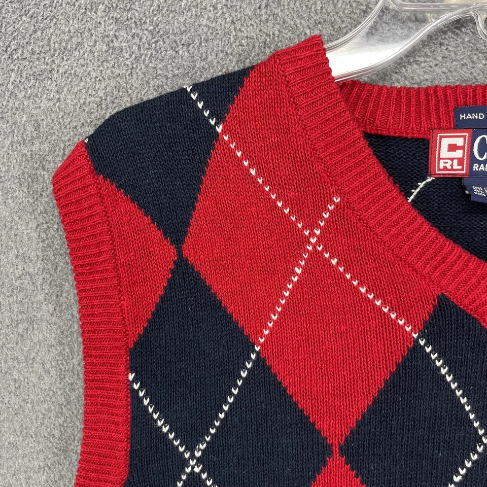 Chaps Ralph Lauren Sweater Vest Mens Large Red Preppy Argyle Knit Linen Cotton - Image 3 of 4