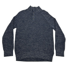 Banana Republic Sweater Men's L Blue Gray Marled Ribbed Mock Neck Quarter Snap
