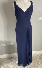 Kaleidoscope maxi dress gown navy florals lace detail high slit UK 12 evening