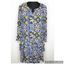 LOFT blue yellow orange floral tiered ruffle dress size Large feminine romantic