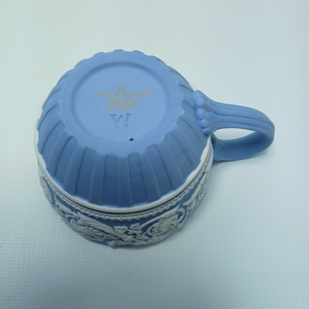 Wedgwood Blue Jasperware 250th Anniversary Arabesque Tea Cup and Saucer