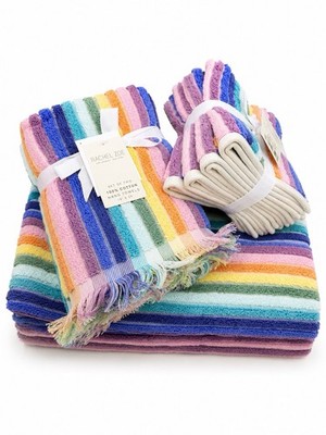Rachel Zoe Rainbow Striped Textured 100% Cotton Hand Towels 2Pc 18x28in
