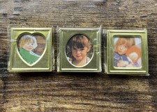 Set Of 3 Miniature Picture Frames Photo Gold Tone Heart Oval Square Vintage