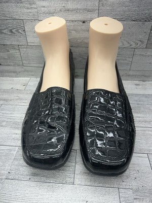 Clarks Collection Shoes Womans 9W Croc Black Faux Patent Leather Slip On Comfort