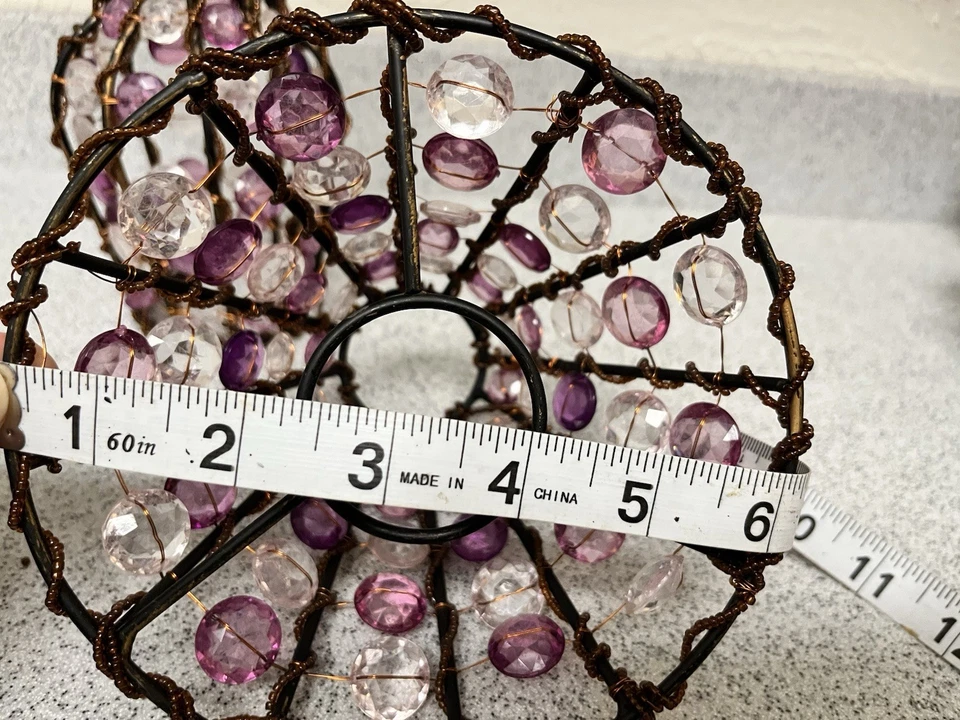 "Lámpara portavelas con cuentas de cristal púrpura 10"" decoración de mesa boho" Foto 4 de 4