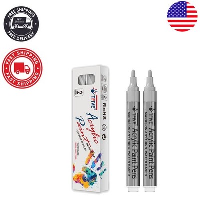 2 Silver Acrylic Paint Pens - Waterproof & Quick-Drying for All Your Craft Needs