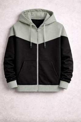 Men s Two Tone Zip Up Hoodie Black & Sage Green Casual Hooded Sweatshirt Jacket