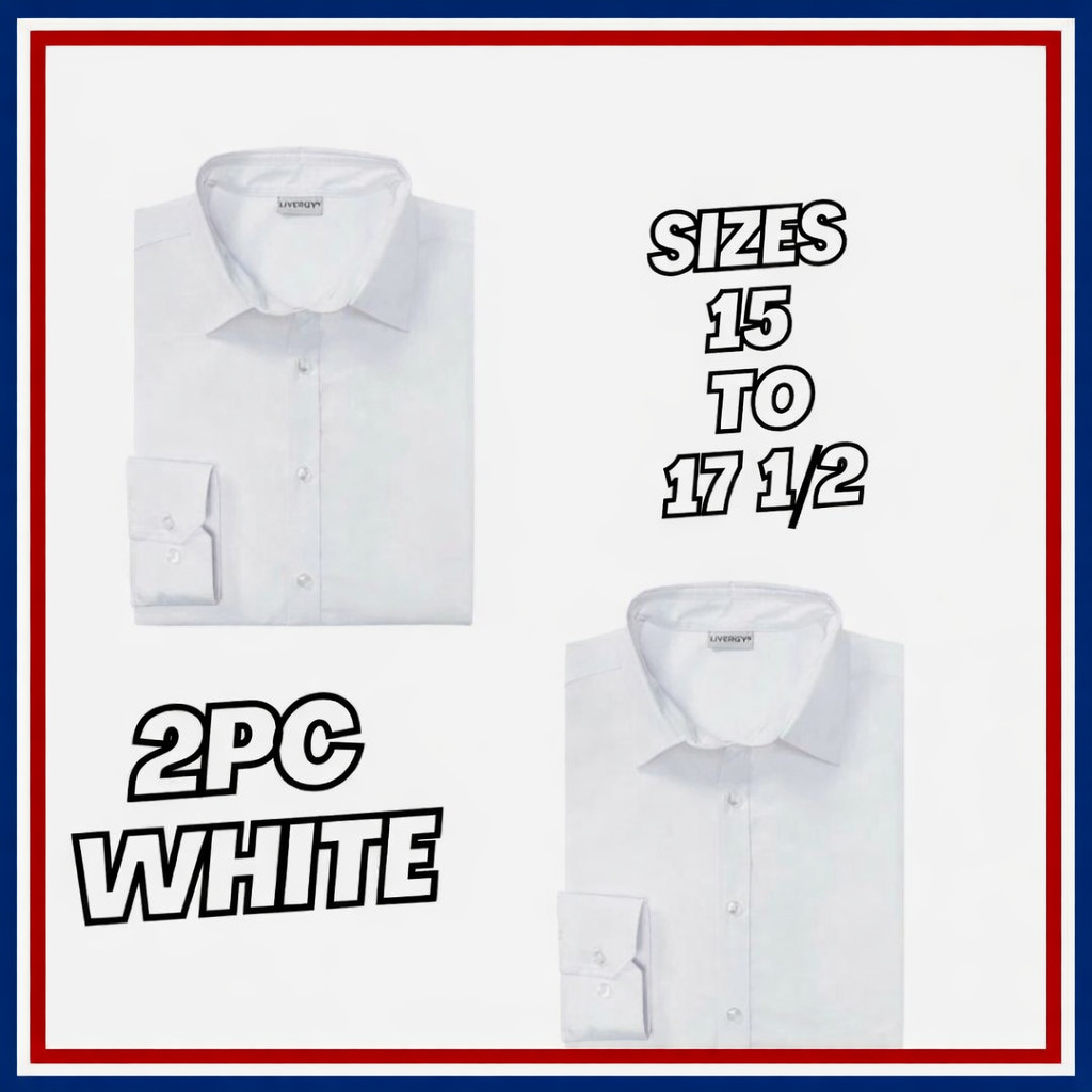 Pack de 2 Camisas Lisas Para Hombre Manga Larga DELGADAS Inteligentes Formales Trabajo Escuela Oficina