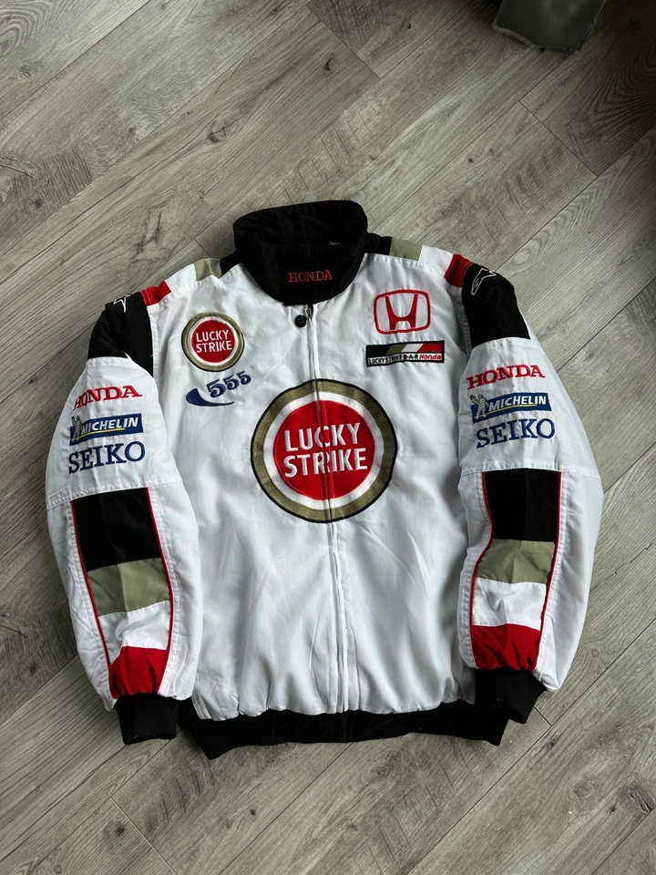 Jaqueta masculina vintage Lucky Strike Honda Bar F1 Racing tamanho: G - Imagem 2 de 4