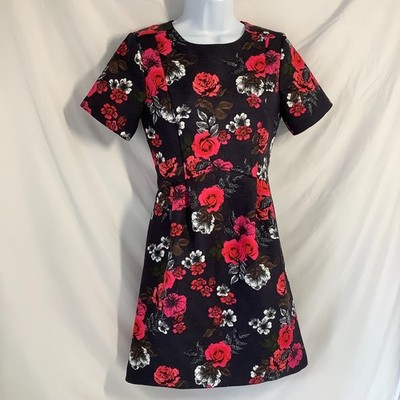 Oasis Damen schwarz rosa Blumen Jacquard Etuikleid Minikleid ausgestellt Reißverschluss Größe 8