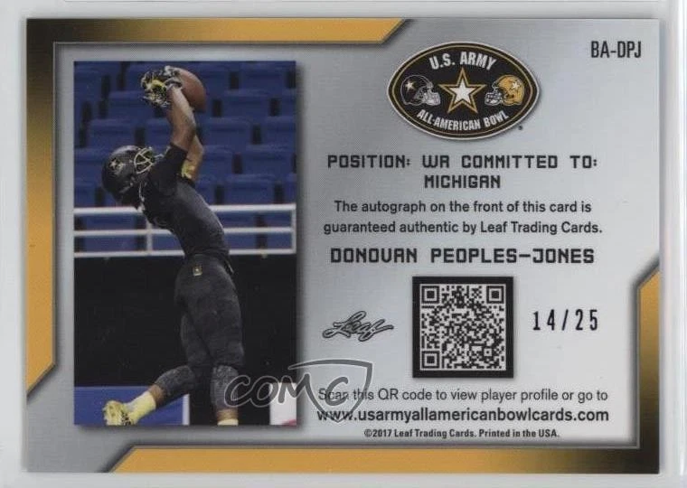 2017 Leaf Metal US Army All-American Bowl /25 Donovan Peoples-Jones #BA-DPJ Auto - Image 2 of 2