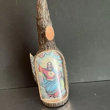 Religious Devotional Item Glass Bottle Wood Jesus Surgeon Man Latin America Rare