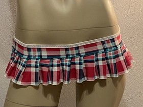 Sexy Micro Mini Pleated Pink Plaid Skirt Lingerie Exotic Dancer Stripper Rave