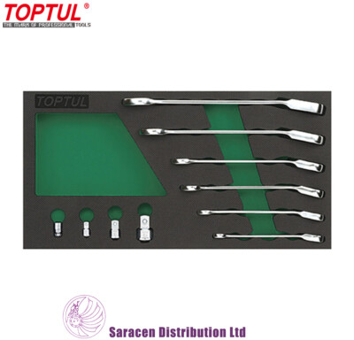 TOPTUL 10 PIECE METRIC RATCHET COMBINATION SPANNER SET IN FOAM MODULE - GVA1017