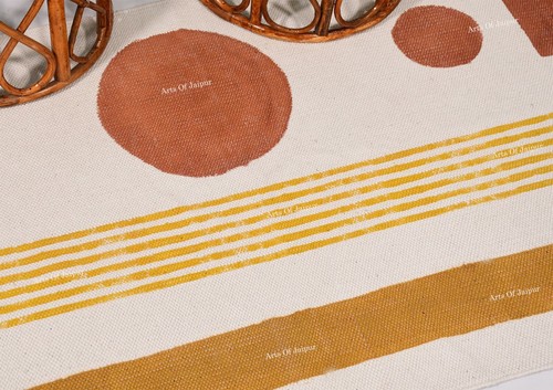 Yellow Striped Cotton Dhurrie, Cotton Kilim Moroccan Rug, Cotton Runner Area - Picture 8 of 12