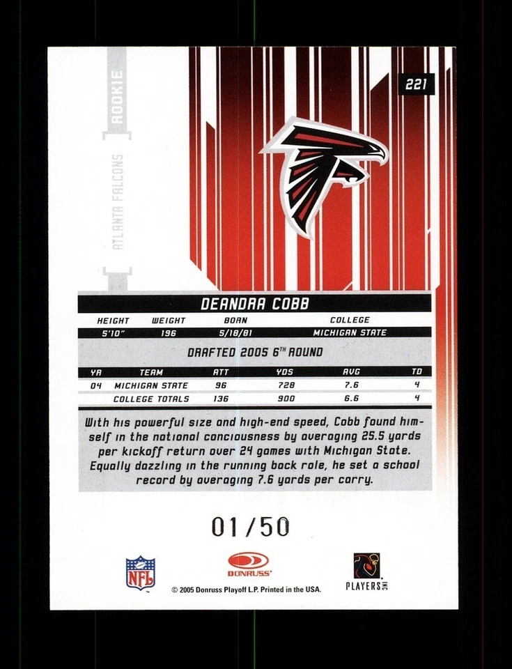 2005 LEAF ROOKIES & STARS #221 DEANDRA COBB ROOKIE RC AUTO LONGEVITY /50 - Image 2 of 2