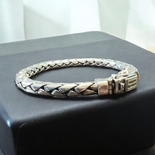 Bracelet Braided Round Sterling Silver 925 George Style w Box Clasp. 8.25"/ 9"