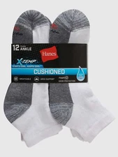 Hanes Mens X-Temp Cushioned with Arch & Vent Ankle Socks, 12 Pack