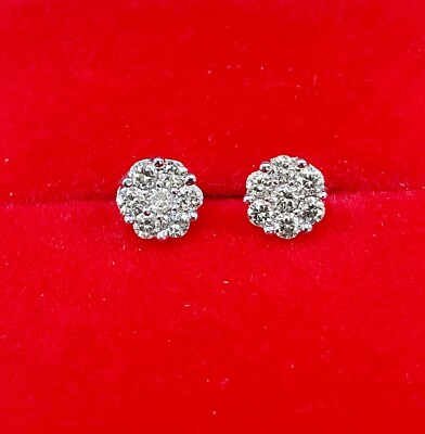 Deal! 14K Gold echte natürliche runde Cluster Diamanten Ohrstecker 0,55ctw 6mm
