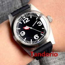 Tandorio 38mm Double Bow Sapphire Glass Black NH35 Automatic Mens Watch Rubber