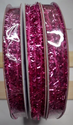 PINK SPARKLE RIBBON 1/8" WIDE x 9' LONG EACH- LOT OF 3 SPOOLS - NEW! - Image 1 of 2