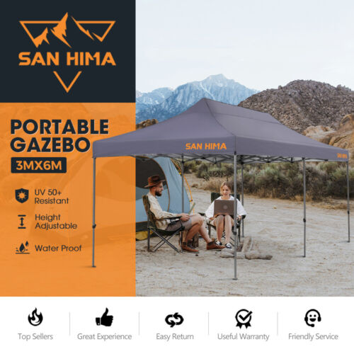 San Hima 3m x 6m Gazebo Portable Folding Pop Up Heavy Duty Steel Frame Camping - Picture 2 of 10