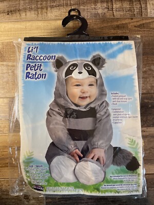 Fun World Li l Raccoon Baby Costume Size Small (6-12 Months) Gray/Black NEW